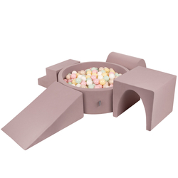 KiddyMoon Foam Playground for Kids with Round Ballpit ( ∅ 7cm/2.75In) Soft Obstacles Course and Ball Pool, Made In The EU, heather: pastel beige/pastel yellow/white/mint/powder pink, Ballpit (200 Balls) + Version 3