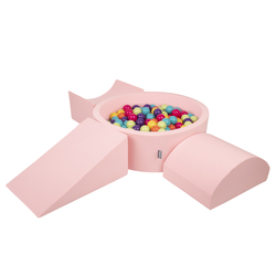KiddyMoon Foam Playground for Kids with Round Ballpit ( ∅ 7cm/2.75In) Soft Obstacles Course and Ball Pool, Made In The EU, pink:lgreen/yellow/turquoise/orange/dpink/purple, Ballpit (200 Balls) + Version 4