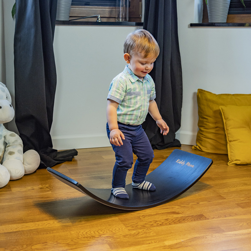 KiddyMoon Wooden Balance Board for Children Wooden Swing Board Montessori Toy for Kids Balancing Board for Babies 80x30cm, black, 83x29,5x1,7/Felt