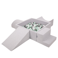 KiddyMoon Foam Playground for Kids with Square Ball pit ( ∅ 7cm/2.75In) Soft Obstacles Course and Ball Pool, Certified Made In The EU, lightgrey:white/grey/mint, Ballpit (300 Balls) + Version 5