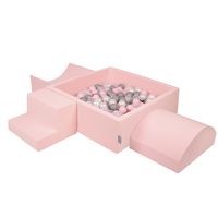 KiddyMoon Foam Playground for Kids with Square Ballpit ( ∅ 7cm/2.75In) Soft Obstacles Course and Ball Pool, Certified Made In The EU, pink:pearl/grey/transparent/powder pink, Ballpit (200 Balls) + Version 6