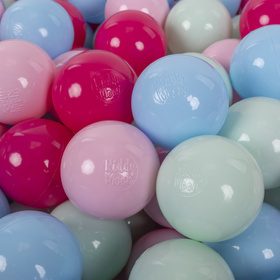 KiddyMoon Soft Plastic Play Balls ∅ 7cm/2.75in Multi-colour Made in EU, light pink/dark pink/baby blue/mint, 100 Balls/7cm-2.75in