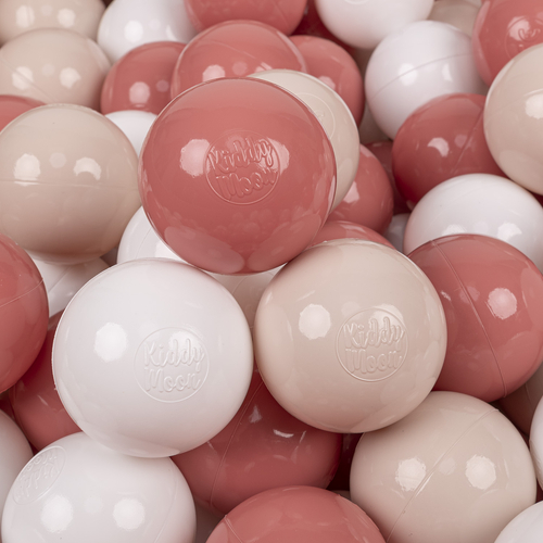 KiddyMoon Soft Plastic Play Balls ∅ 7cm/2.75in Multi-colour Made in EU, pastel beige/salmon pink/white, 300 Balls/7cm-2.75in