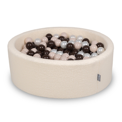 KiddyMoon Ball Pit for Baby with Teddy Plush, Large 7 cm Balls for a Fuller Ball Pit, From 8 Months, Removable Cover, Cream: Pastel Beige/Brown/Pearl