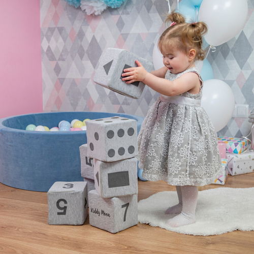 KiddyMoon Soft Foam Cubes Building Blocks 14cm for Children Multifunctional Foam Construction Montessori Toy for Babies, Certified Made in The EU, light grey-print, 4 Pieces