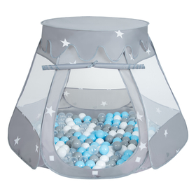 Play Tent For Kids Castle Baby Playhouse For Children With Colorful Balls Pop Up Perfect For Indoor And Outdoor Easy Set Up Includes Carry Bag, grey:grey-white-transparent-babyblue, 105x90cm/600 balls