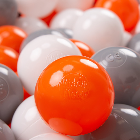 KiddyMoon Soft Plastic Play Balls ∅ 7cm/2.75in Multi-colour Made in EU, orange/grey/white, 100 Balls/7cm-2.75in