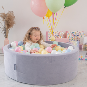 KiddyMoon Soft Ball Pit Round 7cm /  2.75In for Kids, Foam Velvet Ball Pool Baby Playballs, Made In The EU, Grey Mountains: Pastel Beige/ Pastel Yellow/ White/ Mint/ Powder Pink