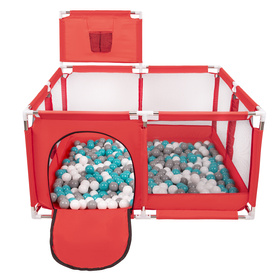 square play pen filled with plastic balls basketball, Red:grey/white/turquoise, 100 balls