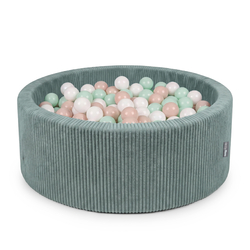 KiddyMoon Ball Pit for Baby and Toddler, Soft Play Ball Pit, 90 x 30 cm with 200 Balls, Soft Foam Ball Pool, Ribbed Washable Cover, Green: Pastel Beige/White/Mint, 90 x 30 cm / 200 Balls