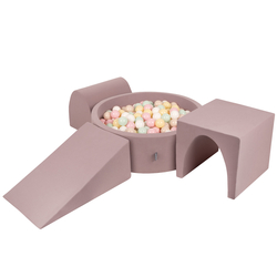 KiddyMoon Foam Playground for Kids with Round Ball pit (Balls ∅ 7cm/2.75In) Soft Obstacles Course and Ball Pool, Made In EU, heather: pastel beige/pastel yellow/white/mint/powder pink, Ballpit (200 Balls) + Version 2