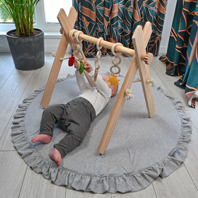 KiddyMoon Wooden Baby Gym for Newborns with Play Mat BT-001, natural/light gray, UNI