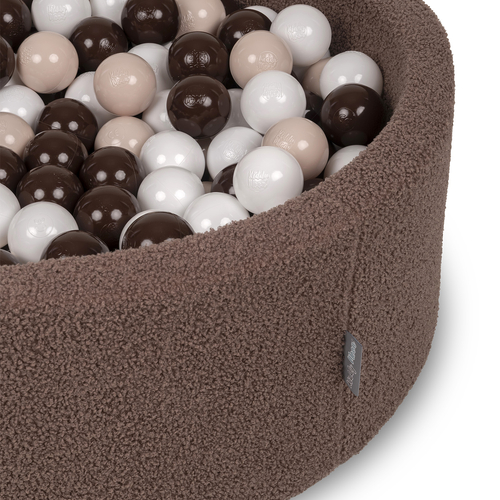KiddyMoon Ball Pit for Baby with Teddy Plush, Large 7 cm Balls for a Fuller Ball Pit, From 8 Months, Removable Cover, Brown: Pastel Beige/Brown/White, 90 x 30 cm / 200 Balls