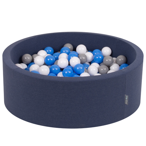 KiddyMoon Baby Foam Ball Pit with Balls ∅ 7cm / 2.75in Made in EU, dark blue, 90 x 30 cm / 300 Balls