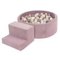 KiddyMoon Foam Playground For Kids Soft Textured Safe Blocks, purple: pastel beige/white/perle/grey, Ballpit (200 Balls) + Steps