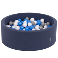 KiddyMoon Baby Foam Ball Pit with Balls ∅ 7cm / 2.75in Made in EU, d.blue:grey/white/blue, 90x30cm/300 balls