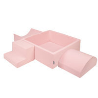 KiddyMoon Foam Playground for Kids with Square Ballpit ( ∅ 7cm/2.75In) Soft Obstacles Course and Ball Pool, Certified Made In The EU, pink:white/grey/powder pink, Ballpit (300 Balls) + Version 6