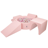 KiddyMoon Foam Playground for Kids with Round Ballpit ( ∅ 7cm/2.75In) Soft Obstacles Course and Ball Pool, Made In The EU, pink:pastel beige/light pink/pearl, Ballpit (300 Balls) + Version 3