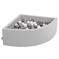 KiddyMoon Soft Ball Pit Quarter Angular ∅ 7cm / 2.75In for Kids, Foam Ball Pool Baby Playballs, Made In The EU, light grey:white/grey/silver, 90x30cm/300 balls