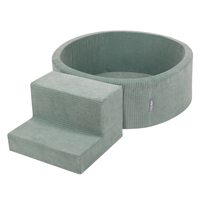 KiddyMoon Foam Playground For Kids Soft Textured Safe Blocks, green: dark turquoise/pastel beige/greygreen/salmon pink, Ballpit (100 Balls) + Steps