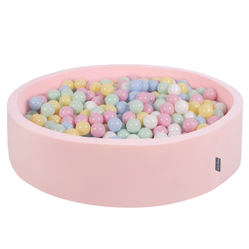 KiddyMoon Soft Ball Pit Round ∅ 7Cm / 2.75In For Kids, Foam Ball Pool Baby Playballs Children, Made In The EU, pink:pastel blue/pastel yellow/white/mint/light pink, 120x30cm/300 balls