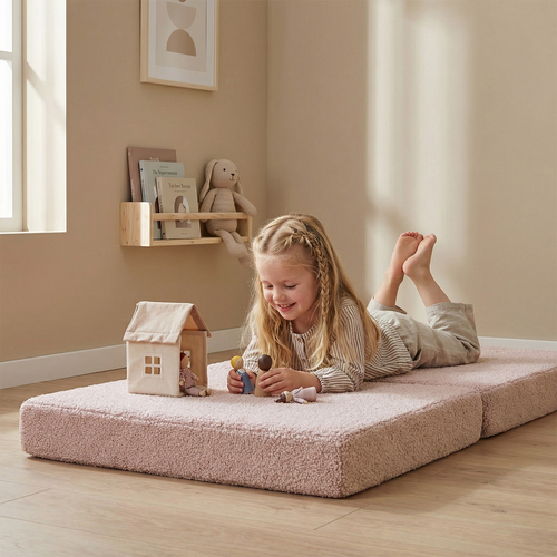 KiddyMoon Armchair With Pillow For Kids with Teddy Bear Fabric Children Multifunctional Foam Mattress, pink, Armchair with Pillow