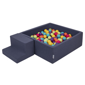 KiddyMoon Foam Playground for Kids with Square Ballpit ( ∅ 7cm/2.75In) Soft Obstacles Course and Ball Pool, Certified Made In The EU, darkblue:lgreen/yellow/turquoi/orange/dpink/purple, Ballpit (100 Balls) + Steps