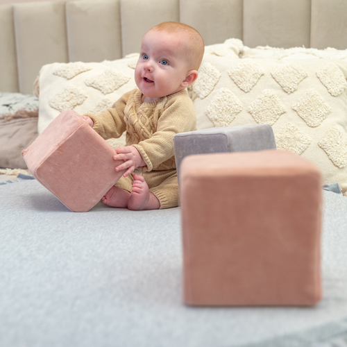 KiddyMoon velvet foam cubes for kids 14cm soft, cubes:forest green-desert pink- grey mountains, 24 Pieces