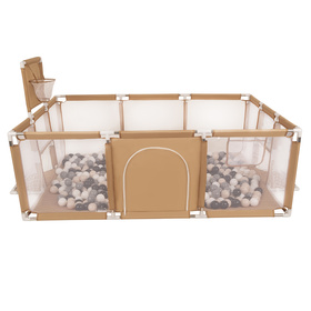 Baby Playpen Big Size Playground with Plastic Balls for Kids, beige:pastel beige/gray/white/black, 100 balls