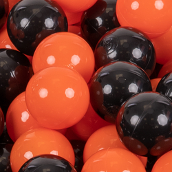 KiddyMoon Soft Plastic Play Balls ∅ 7cm/2.75in Multi-colour Made in EU, black/orange, 100 Balls/7cm-2.75in