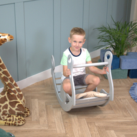 KiddyMoon Wooden Rocker for Kids Multifunctional Montessori Arch Wooden Toy Climbing Play Arch for Children, Seesaw Made of Wood for Babies WR-001, Grey, 90.6x39x69 cm