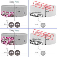 KiddyMoon Baby Foam Ball Pit with Balls ∅ 7cm / 2.75in Made in EU, pink:grey/white/pink, 90x30cm/300 balls