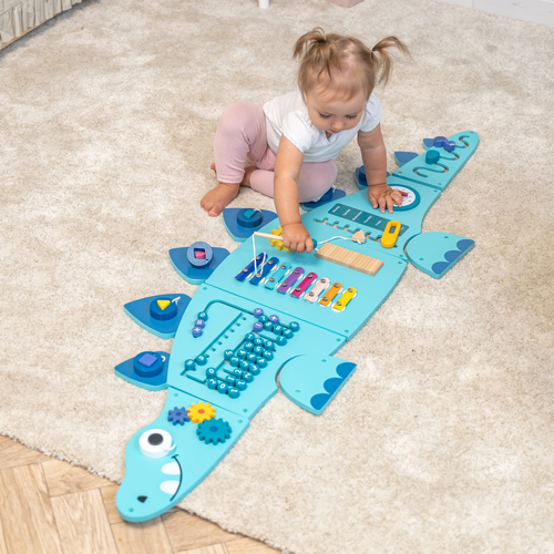 KiddyMoon Montessori Activity Board For Kids Wood Dinosaur Motor Skills AB-001, , UNI