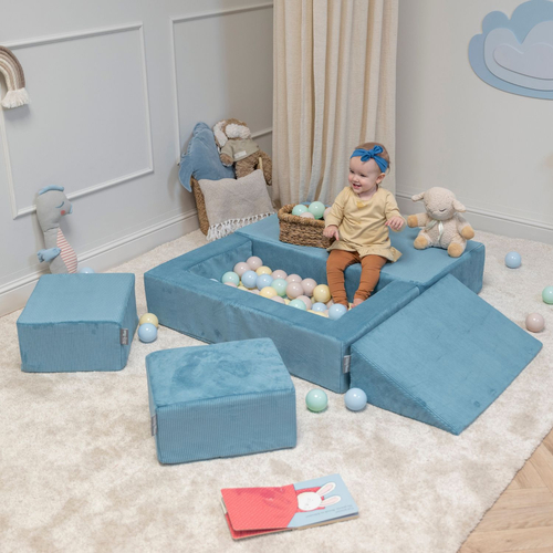 KiddyMoon Children's Foam Sofa with Wedge and Play Balls Set for Play Soft Perfect for Kids Room Lightweight Learning Relaxation Removable Covers Easy Cleaning, blue, Sofa/Wedge