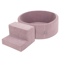 KiddyMoon Foam Playground For Kids Soft Textured Safe Blocks, purple: pastel blue/perle/powder pink/white, Ballpit (100 Balls) + Steps