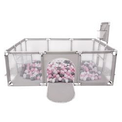 Baby Playpen Big Size Playground with Plastic Balls for Kids, Grey:white/grey/mint/light pink, 100 balls