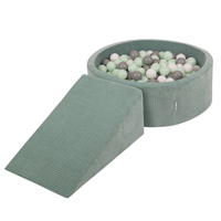 KiddyMoon Foam Playground For Kids Soft Textured Safe Blocks, green: white/grey/mint, Ballpit (200 Balls) + Wedge