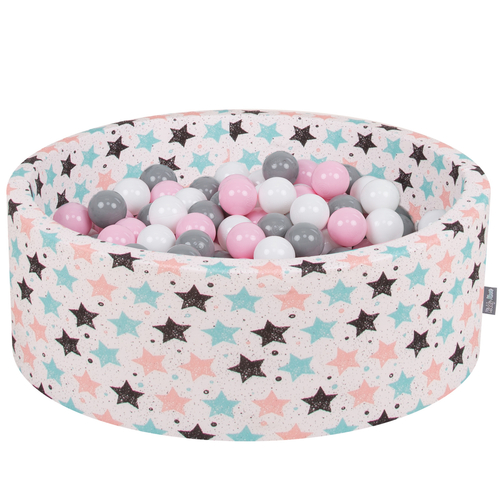 KiddyMoon Baby Foam Ball Pit with Balls ∅ 7cm / 2.75in Made in EU, Light Beige, 90 x 30 cm / 200 Balls