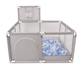square play pen filled with plastic balls basketball, Grey:babyblue/blue/pearl, 200 balls