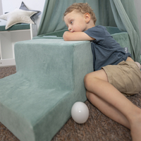 KiddyMoon Foam Playground Velvet for Kids Obstacle Course for Children Montessori Toy for Babies Soft Construction Blocks Element, Tunnel/Hill, Certified Made in The EU, forest green, Multi-Size