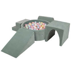 KiddyMoon Foam Playground For Kids Soft Textured Safe Blocks, green: pastel blue/pastel yellow/white/mint/powder pink, Ballpit (200 Balls) + Version 3