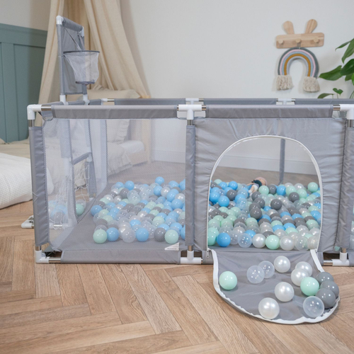 Baby Playpen Big Size Playground with Plastic Balls for Kids, Grey:pearl/grey/transparent/mint, 200 balls