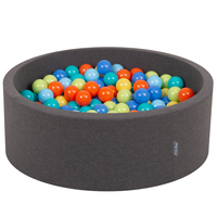 KiddyMoon Baby Foam Ball Pit with Balls ∅ 7cm / 2.75in Made in EU, d.grey:l.green/orange/turquois/blue/babyblue/yellw, 90x30cm/300 balls