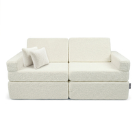 KiddyMoon Sofa for Kids in Foam with Soft Teddy Fabric, Modular and Foldable, with 2 Cushions, for Playing, Reading and Relaxing, creamy, Sofa with 2 Pillows