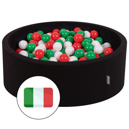 KiddyMoon Baby Foam Ball Pit with Balls ∅ 7cm / 2.75in Made in EU, Italy: green/white/red, 90x30cm/200 balls