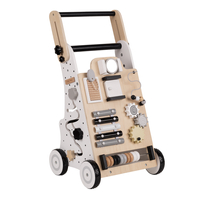 KiddyMoon Wooden Baby Walker Interactive Educational Toy for Children Multifunctional Push-Along Toy for Babies Montessori Walker for Kids Model WK-002, Black - White, Adjustable Handle