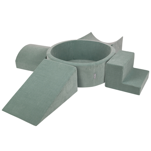 KiddyMoon Foam Playground For Kids Soft Textured Safe Blocks Baby, green: dark turquoise/pastel beige/greygreen/salmon pink, Ballpit (200 Balls) + Version 5