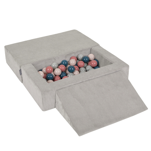 KiddyMoon Children's Foam Sofa with Wedge and Play Balls Set for Play Soft Perfect for Kids Room Lightweight Learning Relaxation Removable Covers Easy Cleaning, light gray: dark turquoise/pastel beige/green-grey/salmon, Sofa/Wedge + 100 Balls