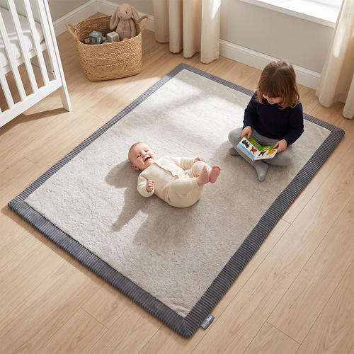 KiddyMoon Baby Play Mat for Kids, Soft and Non-Slip, Light Grey