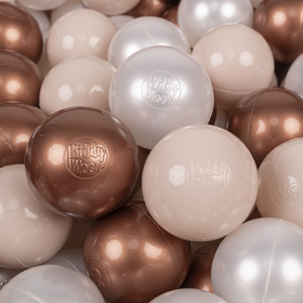 KiddyMoon Soft Plastic Play Balls ∅ 7cm/2.75in Multi-colour Made in EU, pastel beige/copper/pearl, 300 Balls/7cm-2.75in